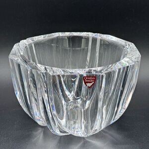 Vintage Orrefors Sweden Crystal Dish Bowl Etched Signature Art Deco Lines Heavy